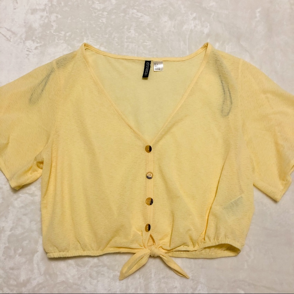 forever 21 button down sheer yellow top